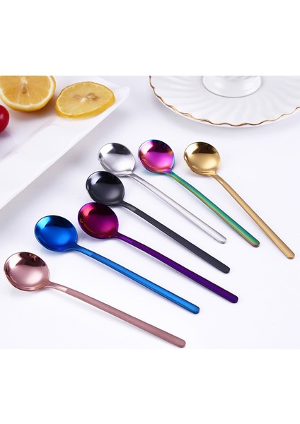 Renkli Stil 1 Adet 13 cm Uzunluk Yuvarlak Şekil Paslanmaz Çelik Süt Kahve Kaşığı Tatlı Dondurma Şekeri Meyve Kaşığı Çay Kaşığı Aksesuarları (Yurt Dışından) fiyatları