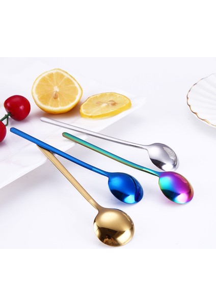 Renkli Stil 1 Adet 13 cm Uzunluk Yuvarlak Şekil Paslanmaz Çelik Süt Kahve Kaşığı Tatlı Dondurma Şekeri Meyve Kaşığı Çay Kaşığı Aksesuarları (Yurt Dışından) indirimleri