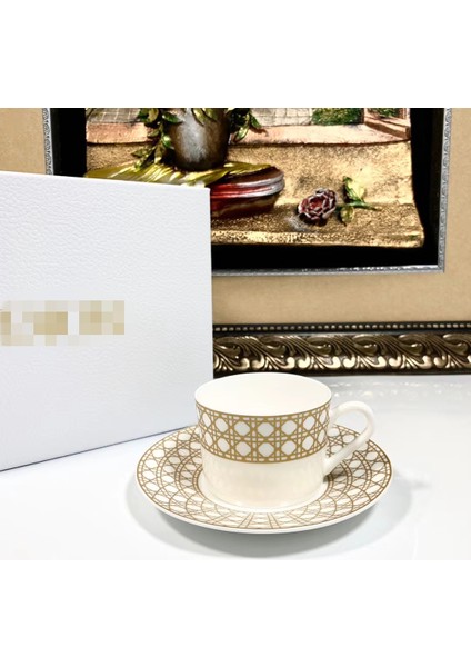 No.1 Stili Kemik Çini Altın Rattan Ekose Kahve Fincanı Seramik Çay Siyah Çay Bardağı Bulaşık Hayvan Tablewar Seti Düğün ve Yeni Eve Taşınma Hediyeleri (Yurt Dışından)