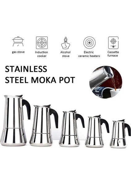100ML Stili Paslanmaz Çelik Moka Pot Elektrikli Isıtma Avrupa Cezve Ev Mutfak Indüksiyon Ocak Açık Alev Evrensel Percolator (Yurt Dışından) indirimleri