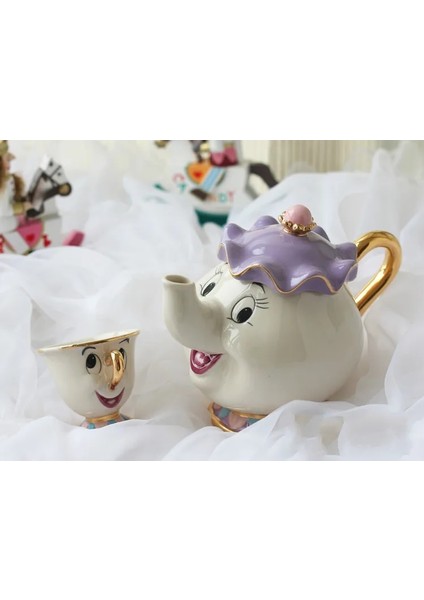 No.2 Tarzı Sıcak Satış Güzel ve Çirkin Bayan Potts Çip Kahve Çay Seti Pot Fincan Kupa Porselen Su Isıtıcısı 18K Altın Kaplama Seramik Noel Hediyesi (Yurt Dışından)