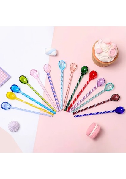 A1 Stili Yaratıcı Renkli Cam Karıştırma Çubuğu Kaşık Renkli Cam Karıştırma Çubuğu Sevimli Uzun Saplı Suyu Kahve Genişletilmiş Kaşık Sofra (Yurt Dışından) fiyatları