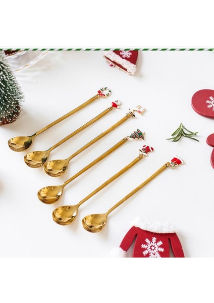Altın Kaşık Seti Stili Gösteri Olarak 6 Adet Noel Paslanmaz Çelik Kahve Kaşığı Çay Kaşık Çocuklar Kaşık Festivali Parti Sofra Yılbaşı Hediyeleri Için Set Newyea (Yurt Dışından)