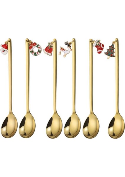 No.9 Tarzı 13.5x2.5cm 6 Adet Noel Kaşık Metal Kepçe Ev Partisi Hediye Paslanmaz Çelik Sofra Bar Mutfak Noel Dekorasyon Masa Kahve Kaşık (Yurt Dışından)