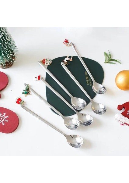 No.9 Tarzı 13.5x2.5cm 6 Adet Noel Kaşık Metal Kepçe Ev Partisi Hediye Paslanmaz Çelik Sofra Bar Mutfak Noel Dekorasyon Masa Kahve Kaşık (Yurt Dışından)