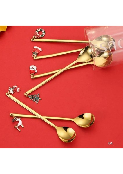 No.9 Tarzı 13.5x2.5cm 6 Adet Noel Kaşık Metal Kepçe Ev Partisi Hediye Paslanmaz Çelik Sofra Bar Mutfak Noel Dekorasyon Masa Kahve Kaşık (Yurt Dışından)