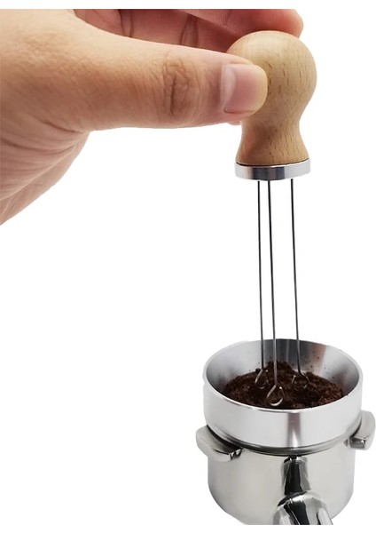 Şerit Yüzük 58MM Tarzı Masif Ahşap Saplı Paslanmaz Çelik Espresso Kahve Sabotaj Karıştırma Iğnesi Filtre Kahve Porfilter Makinesi Araçları (Yurt Dışından) modelleri