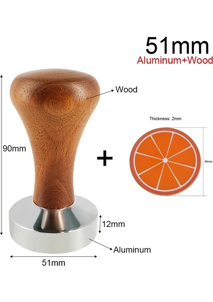 Alüminyum 51MM Stili Düz Tamperler Baz Basın Barista Espresso Kahve Tamper, Silikon Mat Dozaj Halkası ile Toz Bardak (Yurt Dışından)