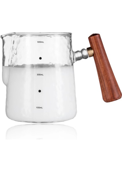 Ahşap Sap Stili 20OZ 600ML Yüksek Borosilikat Cam Süt Köpürtme Sürahi, 20OZML Espresso Kahve Barista Latte Cappuccino Süt Kreması Fincan Köpürtme Sürahisi (Yurt Dışından)
