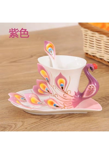Sarı Stil Avrupa Tarzı Seramik Kahve Fincanı Yaratıcı Kemik Çini 3D Emaye Porselen Çay Bardağı Tabağı Kaşık Hediye Fincan (Yurt Dışından)