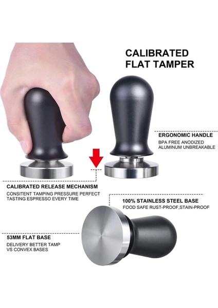 Siyah Dış MÜDAHALE-53MM Stili Kalibre Edilmiş Espresso Kahve Tamper 30LB Yaylı Elastik Kahve Sabotaj Alüminyumahşap Paslanmaz Çelik Kahve Tozu Çekiç (Yurt Dışından)