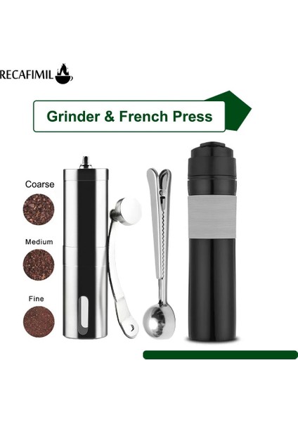 350ML French Press Stili Recafımıl Fransız Pres Makinesi Kahve ve Çay Için Taşınabilir 350ML Manuel Öğütücü Kaşık Klipsi Kahve Çekirdeği Torbası Kahve Şişesi Için (Yurt Dışından) indirimleri