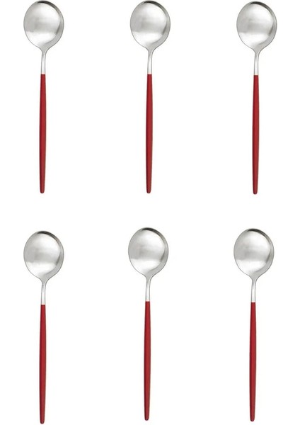 6 Adet Kırmızı Gümüş Tarzı 6 Adet Mat Renkli Çay Kaşığı Tatlı Dondurma Paslanmaz Çelik Kaşık Karıştırma Kahve Kaşığı Mutfak Aksesuarları Sofra Takımı (Yurt Dışından)