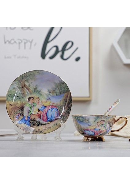 Sarı Kupa Stili Yefine Yüksek Li Kemik Porselen Kahve Fincanları Vintage Seramik Sırlı Gelişmiş Çay Fincanı ve Tabak Setleri Lüks Hediyeler (Yurt Dışından)