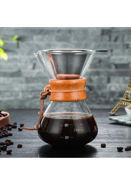 400ML Filtre Stili Yok Ohfın 400ML 600ML Cezve Yüksek Sıcaklığa Dayanıklı Saplı Espresso Su Damlası Cam Cezve Paslanmaz Çelik Filtreli (Yurt Dışından) fırsatları