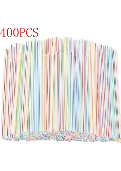 400 Adet Tarzı Tek Kullanımlık Plastik Içme Pipetleri Çok Renkli Çizgili Bükülebilir Dirsek Pipetleri Parti Olayı Benzeri Malzemeleri Renk Rastgele (Yurt Dışından)