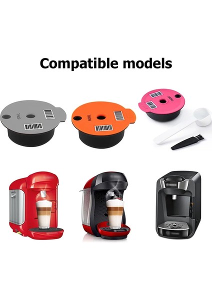 Turuncu Tarzı 60ML Kahve Makinesi Yeniden Kullanılabilir Kapsül Kahve Fincanı Filtre Sepetleri Bosch-S Tassimo Cafe Mutfak Aletleri Için Pod ve Kaşık Fırçası (Yurt Dışından)