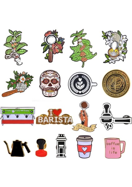 U Tarzı Barista Broş Retro Kahve Makinesi Kolu Kahve Fincanı Yaprak Çiçek Rozeti Doğum Günü Yaratıcı Hediye Metal Damla Broş Aksesuarları (Yurt Dışından)