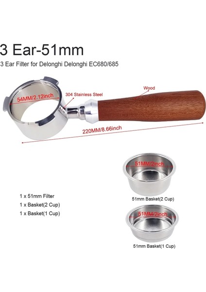 3 Kulak 51MM 1-2cup Stili Kahve Filtresi Dış Müdahale Tutacağı Espresso Dağıtıcı Mat Taban Rafı Barista Araçları Aksesuarları Çok Fonksiyonlu Amper Standı (Yurt Dışından)