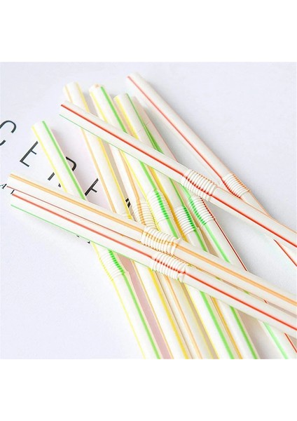 Çok Renkli Stil 300 Adet Tek Kullanımlık Plastik Içme Pipetleri Çok Renkli Çizgili Bükülebilir Dirsek Pipetleri Parti Olayı Benzeri Malzemeleri Renk Rastgele (Yurt Dışından)