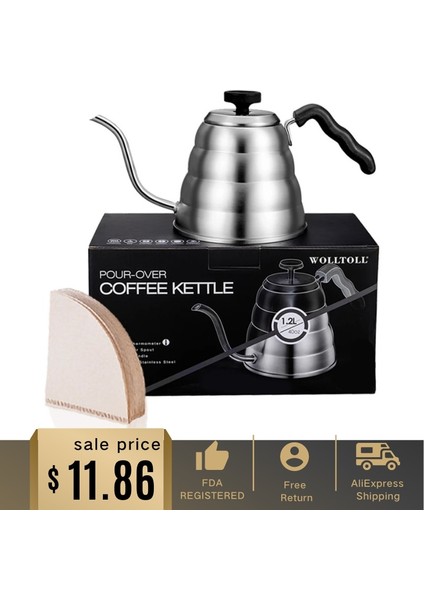 Açık Yeşil Tarzı Paslanmaz Çelik Filtreli Kahve Üzerine Dökün Kahve Kağıdı Tam Boynu Için Çaydanlık (Yurt Dışından) fiyatları