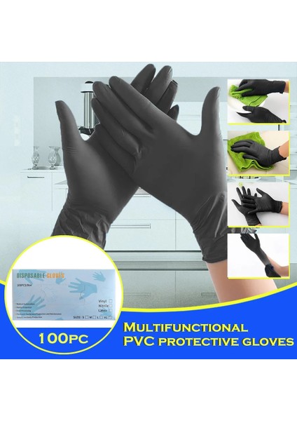S Tarzı 100 Adet Ev Temizlik Iş Eldivenleri Tek Kullanımlık Lateks Eldivenler Pvc Yağa Dayanıklı Kaymaz Aşınmaya Karşı Koruyucu Eldiven S-Xl (Yurt Dışından)
