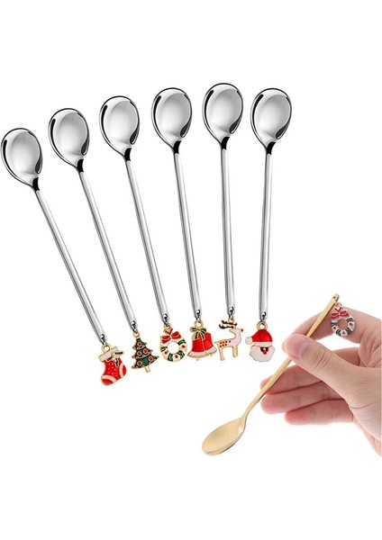 No.6 Tarzı 1 Adet Paslanmaz Çelik Noel Kahve Kaşığı Çay Kaşığı Altın Gümüş Noel Baba Sevimli Noel Hediyesi Yeni Yıl Mutfak Yemek Sofra (Yurt Dışından) fiyatları