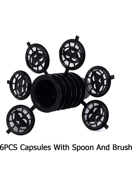 6 Kapsül Stili 6pcset Yeniden Kullanılabilir Nespresso Kahve Kapsülleri Kaşık Fırçalı Fincan Siyah Doldurulabilir Kahve Kapsülü Dolum Filtresi Cof Ware Hediye (Yurt Dışından)