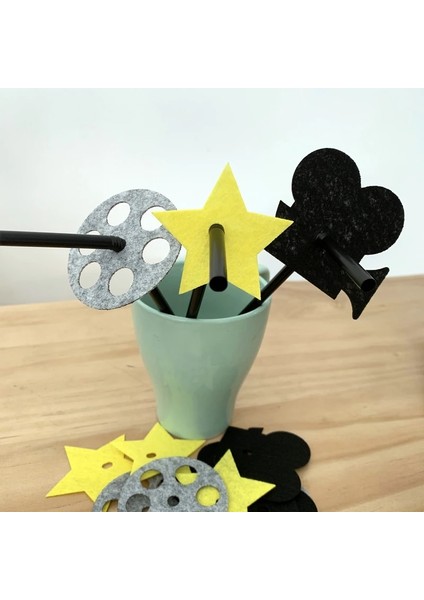 Siyah Stil 20 Adet Freeg Hollywood Parti Teması Film Hasır Keçe Bayrak Doğum Günü Partisi Dekorasyonu Bunting Tedarik Kumaşı (Yurt Dışından) modelleri