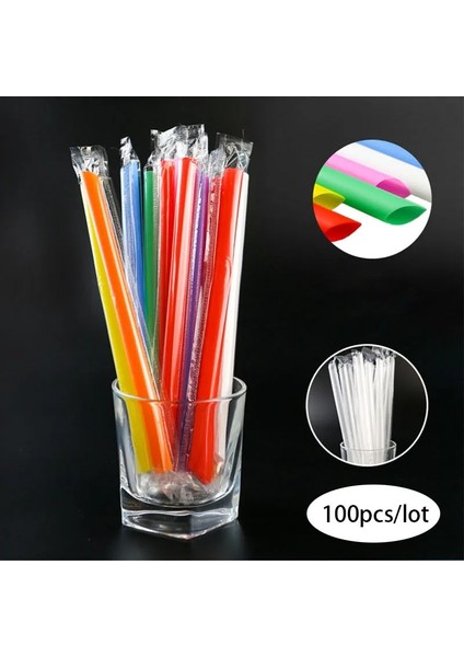 Renk Stili 100 Adet M Geniş Tek Kullanımlık Pipetler Renkler Plastik Içecek Pipetleri Inci Sütü Çay Plastik Strwas Parti Barı Temini (Yurt Dışından)