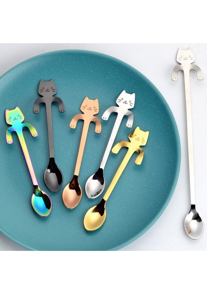 Parıltı Stili Mutfak Aletleri Bar Sevimli Kedi Kahve Kaşığı Paslanmaz Yaratıcı Kaşık Çay Kaşığı Tatlı Aperatif Kaşık Dondurma Mini Kaşık Sofra (Yurt Dışından) fiyatları