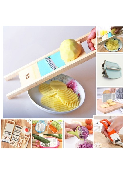 Turuncu Tarzı Ahşap Patates Izgara Dilimleyici Sebze Rende Oluklu Net Kıyıcı Kesici Dalga Bıçak Er Salata Mutfak Parçalayıcı Soyucu Ezici (Yurt Dışından) fiyatları