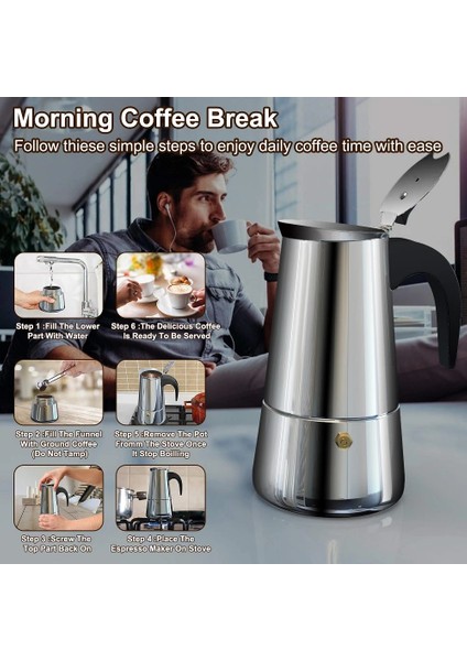 300ML Stili Moka Cof Pot Espresso Latte Percolator Stove Cof Maker Espresso Pot Italian Cof Machine ml Stainless Steel (Yurt Dışından) fırsatları