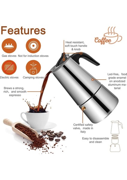 300ML Stili Moka Cof Pot Espresso Latte Percolator Stove Cof Maker Espresso Pot Italian Cof Machine ml Stainless Steel (Yurt Dışından) indirimleri