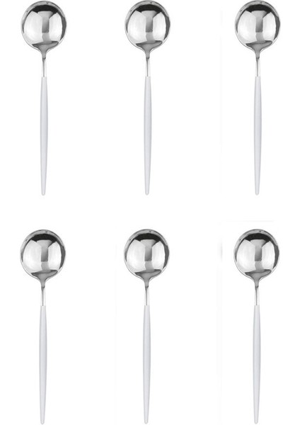 6 Adet Beyaz Gümüş Tarzı 6 Adet Çay Kaşığı Cilalı Karıştırma Kahve Kaşığı Tatlı Dondurma Paslanmaz Çelik Kaşık Mutfak Aksesuarları Sofra Takımı (Yurt Dışından)
