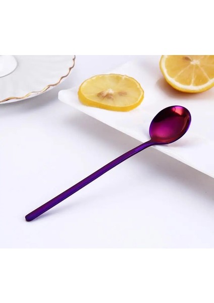 No.7 Tarzı Paslanmaz Çelik Kahve Kaşığı Uzun Saplı Dondurma Tatlı Çay Kaşığı Drinkware Sofra Mutfak Aksesuarları (Yurt Dışından)