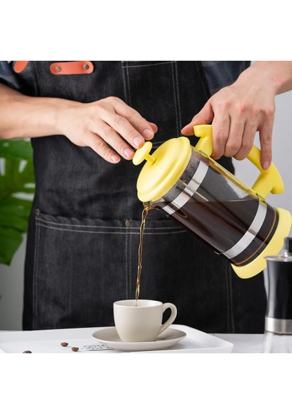 Açık Sarı Stil Paslanmaz Çelik Cam Demlik Cafetiere Fransız Kahve Çay Percolator Filtre Pres Piston L Manuel Kahve Espresso Makinesi Pot (Yurt Dışından)