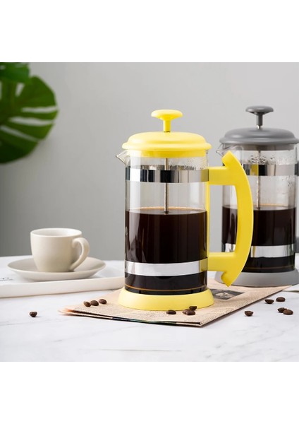 Açık Sarı Stil Paslanmaz Çelik Cam Demlik Cafetiere Fransız Kahve Çay Percolator Filtre Pres Piston L Manuel Kahve Espresso Makinesi Pot (Yurt Dışından)