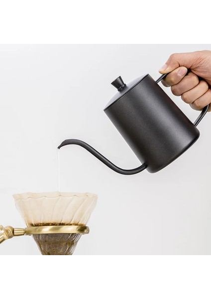 Siyah 350ML Tarzı Damla Su Isıtıcısı 350ML 600ML Kahve Çaydanlık Üzerine Dökün Yapışmaz Gıda Sınıfı Paslanmaz Çelik Deve Boynu Damla Su Isıtıcısı Kuğu Boynu Ince Ağız (Yurt Dışından)