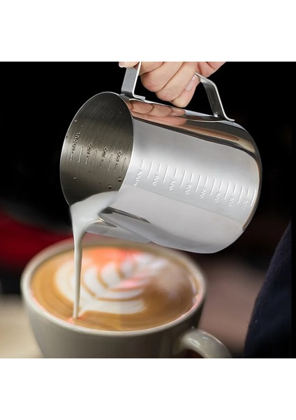 350ML Tarzı Paslanmaz Çelik Süt Köpürtme Sürahisi Kalın Kahve Süt Köpürtücü Kupalar Italyan Latte Art Sürahi Süt Sürahi Köpürtücü Fincan Ölçek L (Yurt Dışından)