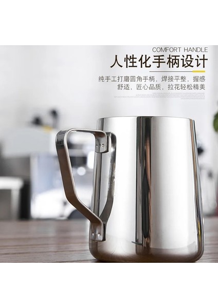 350ML Tarzı Paslanmaz Çelik Süt Köpürtme Sürahisi Kalın Kahve Süt Köpürtücü Kupalar Italyan Latte Art Sürahi Süt Sürahi Köpürtücü Fincan Ölçek L (Yurt Dışından)
