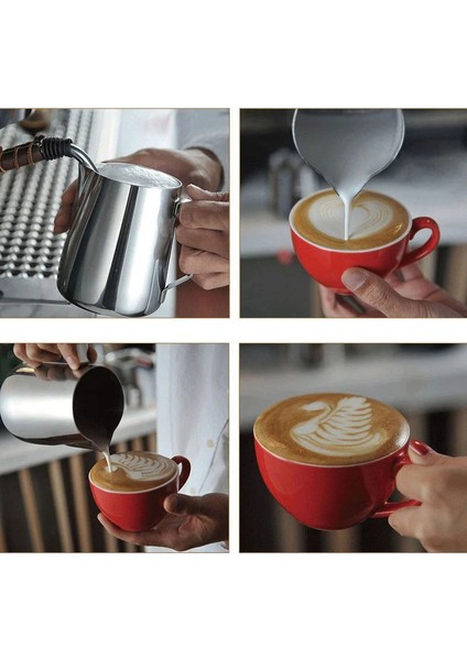 350ML Tarzı Paslanmaz Çelik Süt Köpürtme Sürahisi Kalın Kahve Süt Köpürtücü Kupalar Italyan Latte Art Sürahi Süt Sürahi Köpürtücü Fincan Ölçek L (Yurt Dışından)