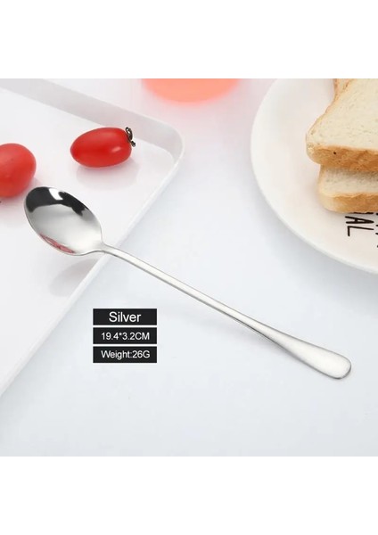Gümüş Tarzı 19.4X3.2X1CM Paslanmaz Çelik Latte Uzun Çay Kahve Kaşığı Soda Dondurma Tatlı Sundae Kaşık (Yurt Dışından)