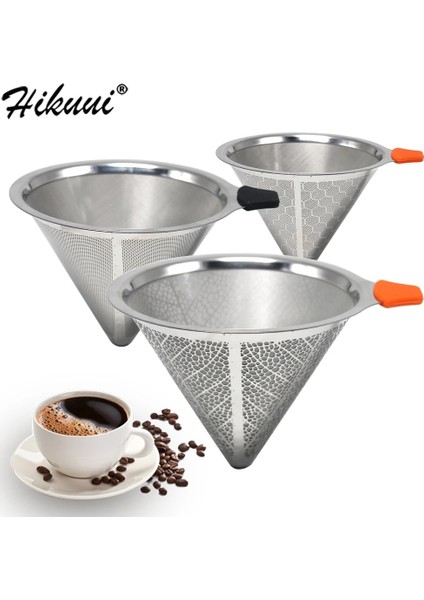 Yaprak Filtre Stili 125 mm Çift Katmanlı Kahve Filtresi Paslanmaz Çelik Damla Kahve Tutucu Huni Sepetleri Yeniden Kullanılabilir Kahve Filtreleri ve Stand Kahve Filtresi (Yurt Dışından)