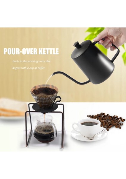 Silver 600ML Style Drip Kettle 350ML 600ML Cof Tea Pot Non-Stick Coating Food Grade Stainless Steel Gooseneck Drip Kettle Swan Neck Thin Mouth (Yurt Dışından) modelleri