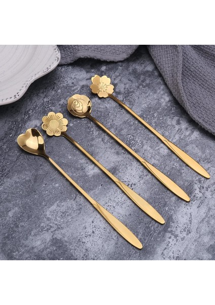 Kısa Sakura Stili 6 Adet Altın Çiçek Paslanmaz Çelik Kahve Kaşığı Seti Çay Kaşığı Bal Tatlı Kaşık Uzun Sap Çay Kaşığı Cafe Sofra Kahve Gereçleri (Yurt Dışından)