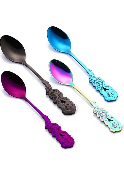 Siyah Stil Yaratıcı Paslanmaz Çelik Kaşık Kahve Kaşığı Yuvarlak Kafa Kaşığı Dondurma Tatlı Çay Kaşığı Mutfak Aksesuarları Sofra Dekorasyon (Yurt Dışından) indirimleri