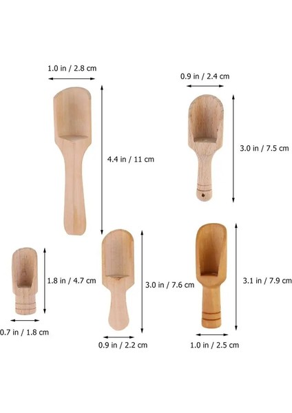 5 Adet Karışık Stil Adet Ahşap Saplı Küçük Tuz Kürek Kaşık Çay Kaşığı Toz Süt Tozu Kahve Kaşığı Çeşni Kaşığı (Yurt Dışından)