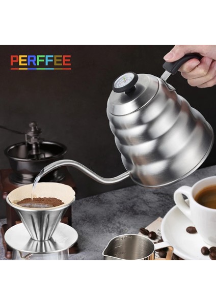 V02-DAMLATICI Stili Termometre ile Kahve Damla Su Isıtıcısı Pot Paslanmaz Çelik Ince Ağız Gooseneck Cezve Damla Kahve Su Isıtıcısı 1l.2l Üzerine Dökün (Yurt Dışından)