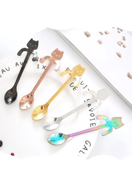 Gül Pembe Tarzı 1 Adet Sıcak Paslanmaz Çelik Karikatür Kedi Kaşığı Yaratıcı Dondurma Şeker Çay Kaşığı Mutfak Malzemeleri Sofra Kahve Içme Araçları (Yurt Dışından) fırsatları